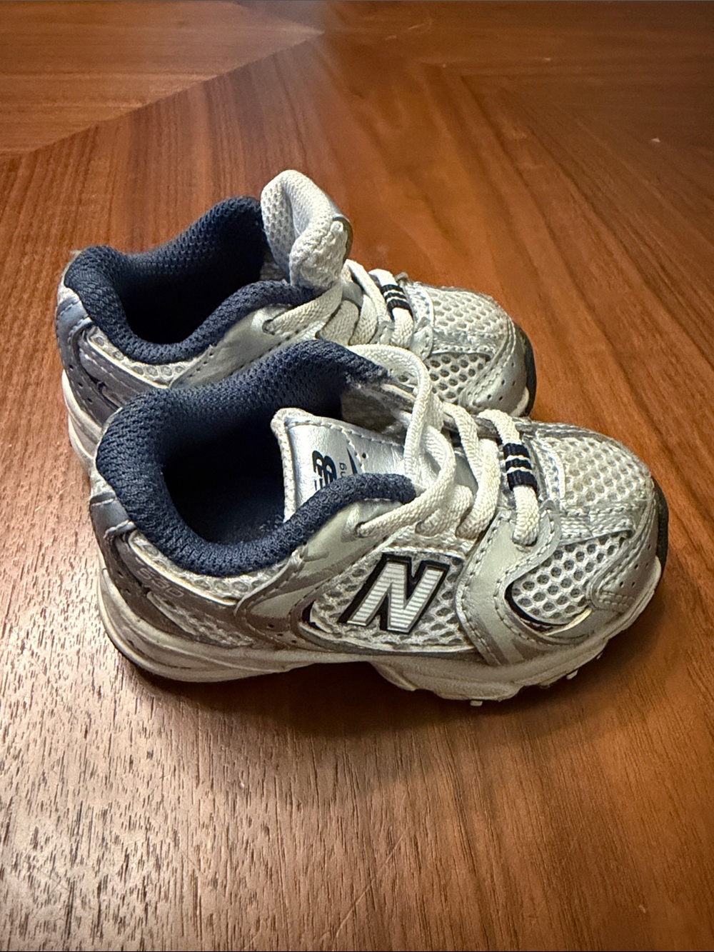 New Balance Baby Silver & Navy Mesh Sneakers
